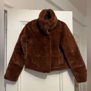 Abercrombie chocolate brown faux fur mini puffer